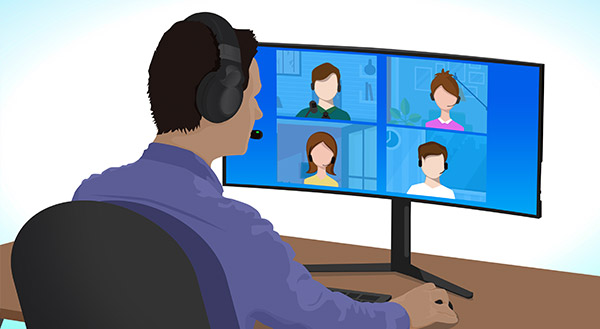 Online meeting discussing business etiquette rules.